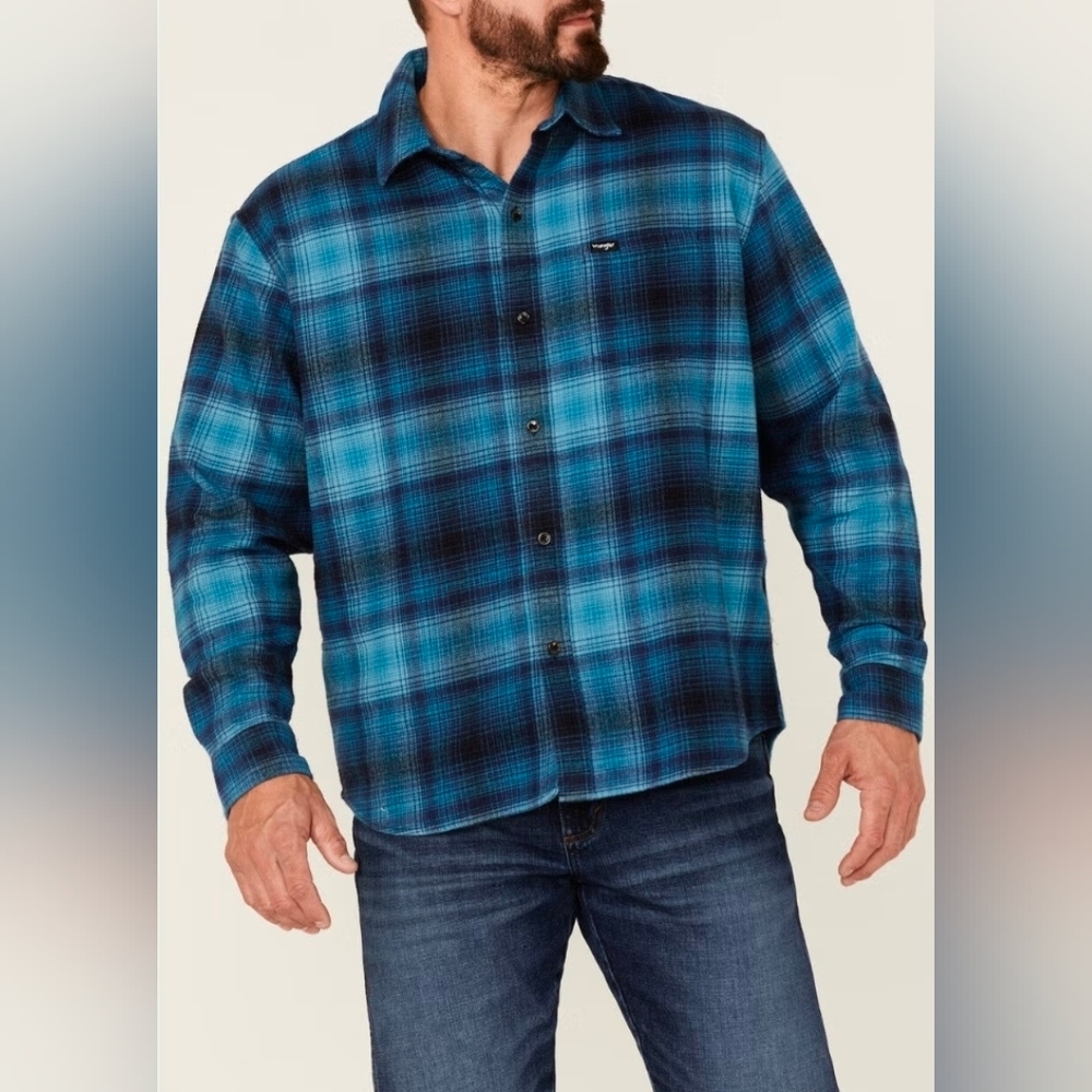 WINTER WRANGLER  Men's Sherpa 2XL Lined Blue Plaid Button-Up Shirt pockets